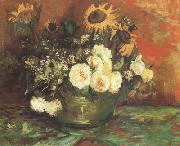 Vincent Van Gogh Bowl with Sunflowers,Roses and other Flowers (nn040 oil painting reproduction